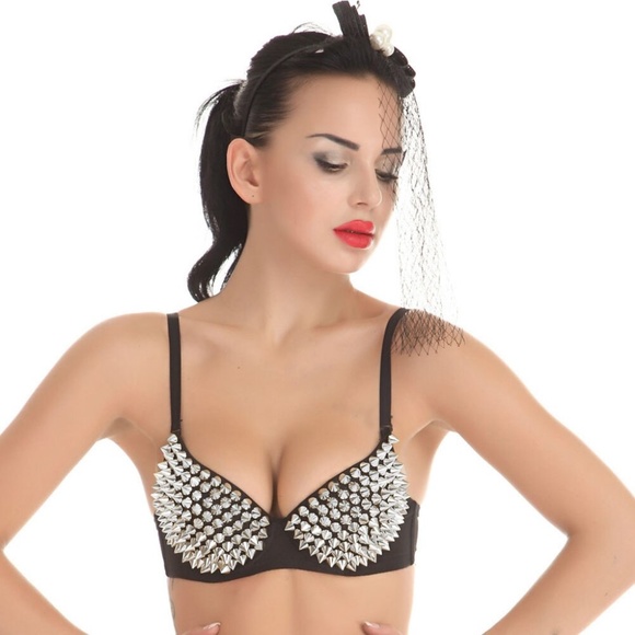 Crome Plated Studded Bra. 38 B  Fetish Bra - Picture 2 of 11